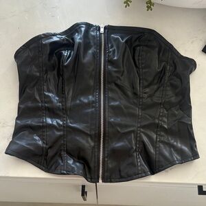 Divided Black Faux Leather Top